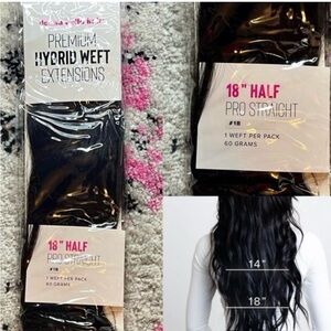 18” 1/2 pack Premium Hybrid Weft Extensions - Black #1B- 23’ version